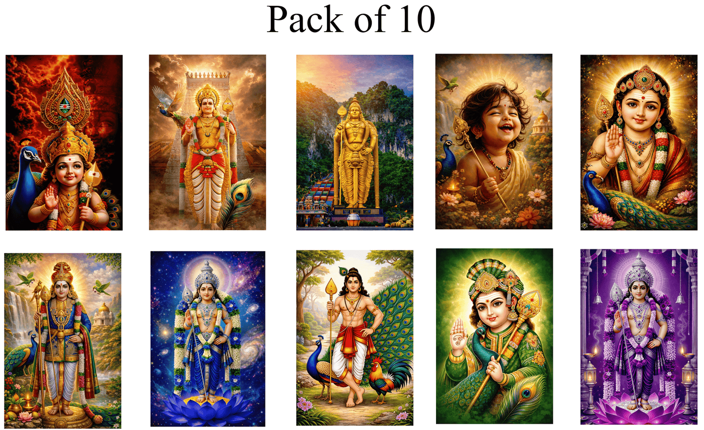 Smeeps Lord Murugan A4 Wall Poster Set – 29.7 × 21 cm (11.69 × 8.27 Inch) Premium Art Print | 300 GSM Thick Paper | NOT GUMMING | Waterproof UV Resistant Wash Proof | Pack of 10