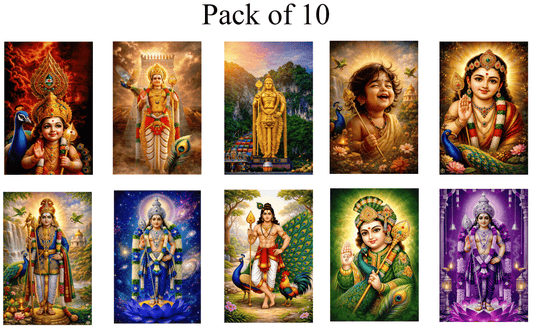 Smeeps Lord Murugan A4 Wall Poster Set – 29.7 × 21 cm (11.69 × 8.27 Inch) Premium Art Print | 300 GSM Thick Paper | NOT GUMMING | Waterproof UV Resistant Wash Proof | Pack of 10