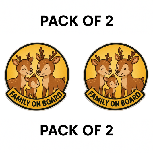 Smeeps “Family On Board” Car Sticker – Cute Deer Family Design – 13.97 x 13.97 cm | Animal Car Safety Sign for Kids & Parents