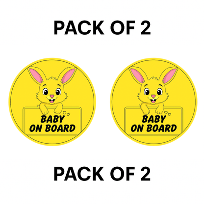 Pack of 2 | Smeeps Baby on Board Sticker – 15.24 cm Round | Cute Yellow Bunny Design | High-Visibility Safety Sign for Car Windows