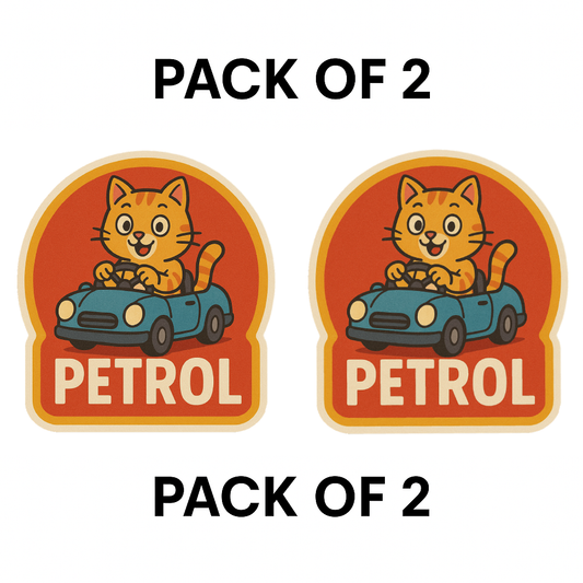 Smeeps Petrol Fuel Sticker – 10 x 10 cm Cute Cat Driving Car Design | Fun Retro Reminder Decal for Petrol Vehicles | Waterproof & Long-Lasting Vinyl