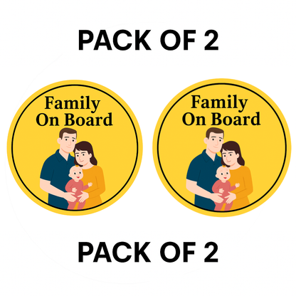 Pack of 2 | Smeeps Family On Board Sticker – 15.24 cm Round | Heartwarming Family Illustration | Yellow Car Safety Sign for Parents