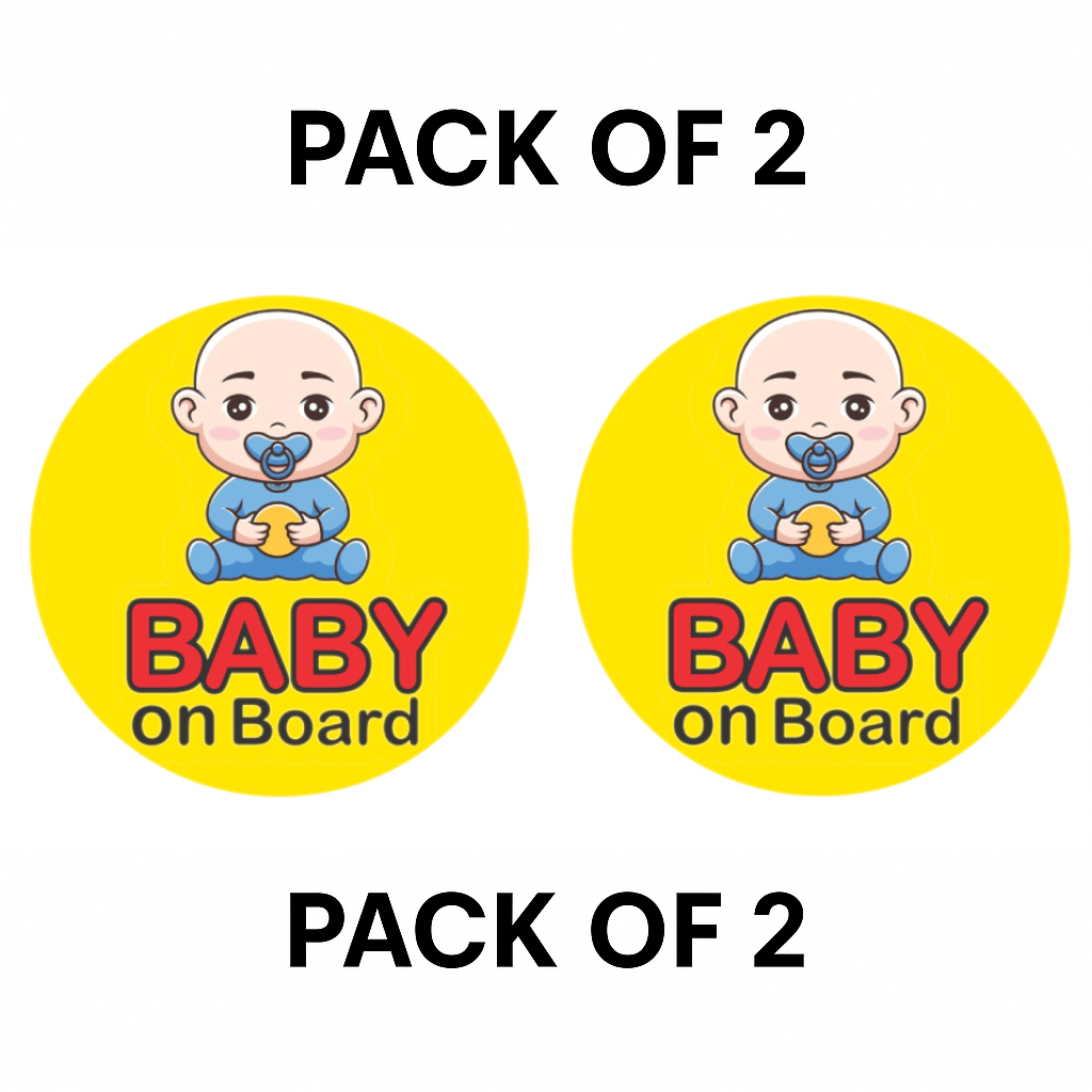 Pack of 2 | Smeeps Baby on Board Sticker – 15.24 cm Round | Cute Bald Baby with Pacifier & Ball | Waterproof Vinyl Car Safety Sign