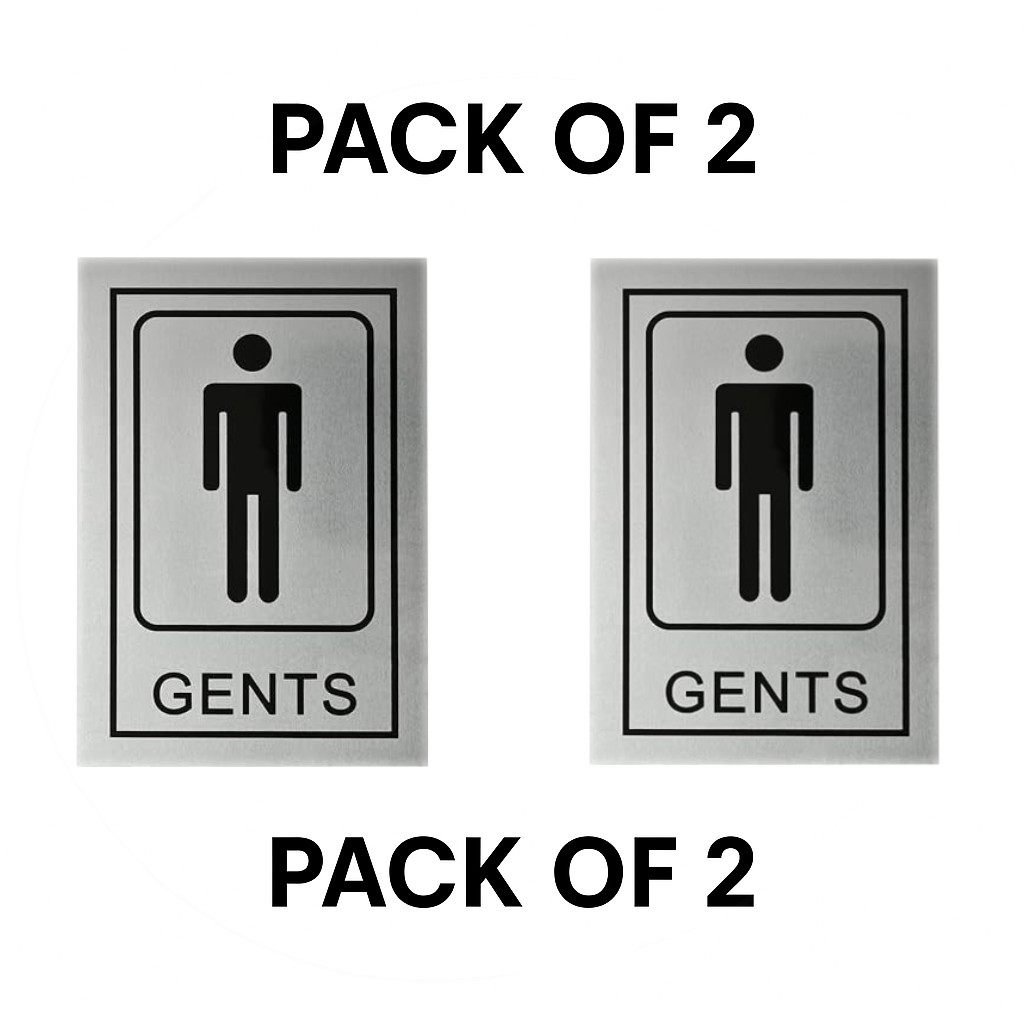 Pack of 2 | Smeeps “GENTS” Restroom Sign – 15.24 x 10.16 cm | Sleek Silver Finish with Black Print | Durable & Easy to Read | Self-Adhesive for Office, Mall, Café, School