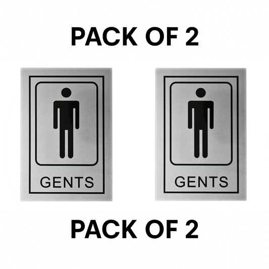 Pack of 2 | Smeeps “GENTS” Restroom Sign – 15.24 x 10.16 cm | Sleek Silver Finish with Black Print | Durable & Easy to Read | Self-Adhesive for Office, Mall, Café, School