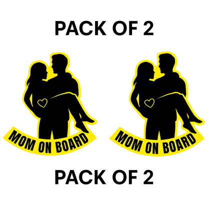 Smeeps Mom On Board Couple Sticker – 14.8 x 14 cm Car & Bike Vinyl Decal | Safety Alert Sign | Waterproof & UV-Resistant Design