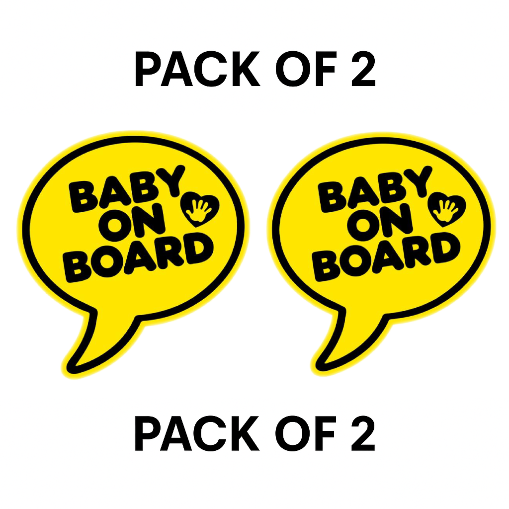 Smeeps Baby On Board Sticker – 12 x 13 cm Speech Bubble Design | Yellow Vinyl with Handprint Heart Icon | Car Safety Warning Decal