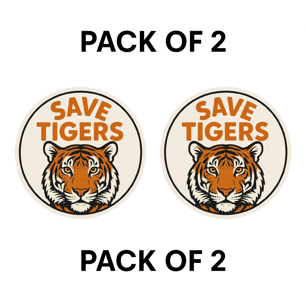Smeeps Save Tigers Round Sticker | 14 x 14 cm | Wildlife Awareness Vinyl Decal for Car