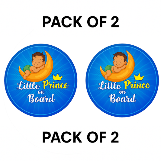 Pack of 2 | Smeeps Little Prince On Board Sticker – 15.24 cm Round | Cute Sleeping Baby Boy on Moon Design | Blue Waterproof Car Safety Sign