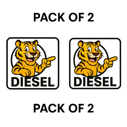 Smeeps Diesel Fuel Sticker – 13 x 12 cm | Cartoon Tiger Design | Bold Square Car Fuel Label for Diesel Vehicles