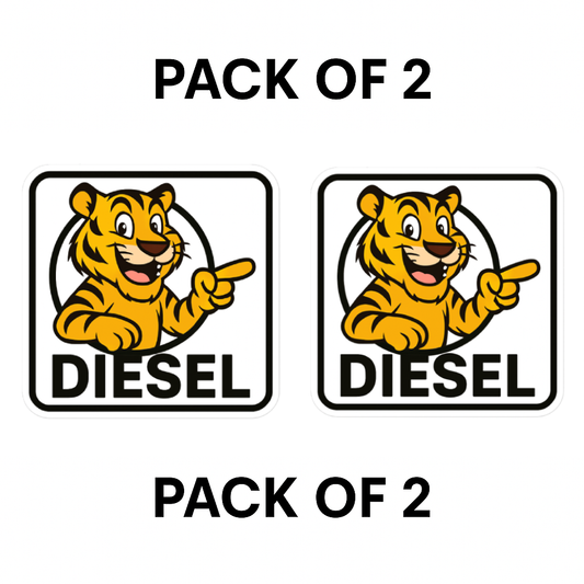 Smeeps Diesel Fuel Sticker – 13 x 12 cm | Cartoon Tiger Design | Bold Square Car Fuel Label for Diesel Vehicles