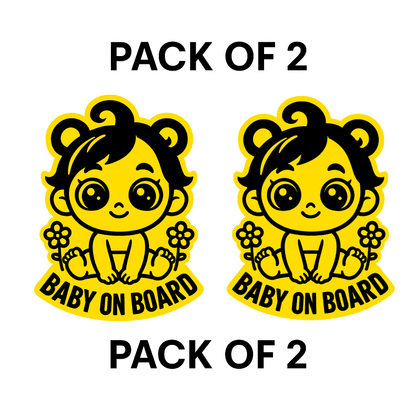 Smeeps Baby On Board Sticker – 14 x 12.7 cm Cute Sitting Baby Design with Flowers | Yellow & Black Safety Decal | Waterproof & UV-Resistant Vinyl