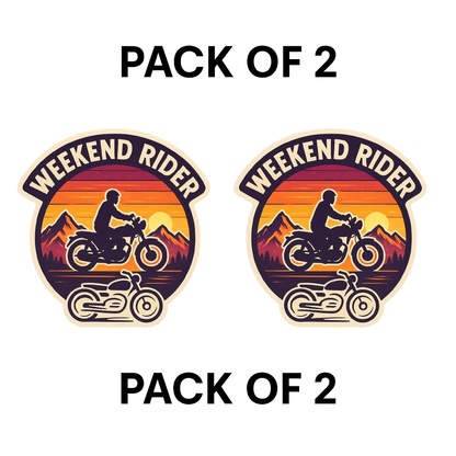 Smeeps Weekend Rider Mountain Sticker – 10.16 x 10.16 cm | Adventure Vinyl Bike Decal (Sunset & Silhouette Design)