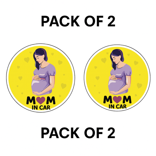Smeeps Mom in Car Sticker – 14 x 14 cm Round Yellow Design with Gentle Pregnant Woman Illustration | Waterproof & Fade Resistant Safety Decal for Cars