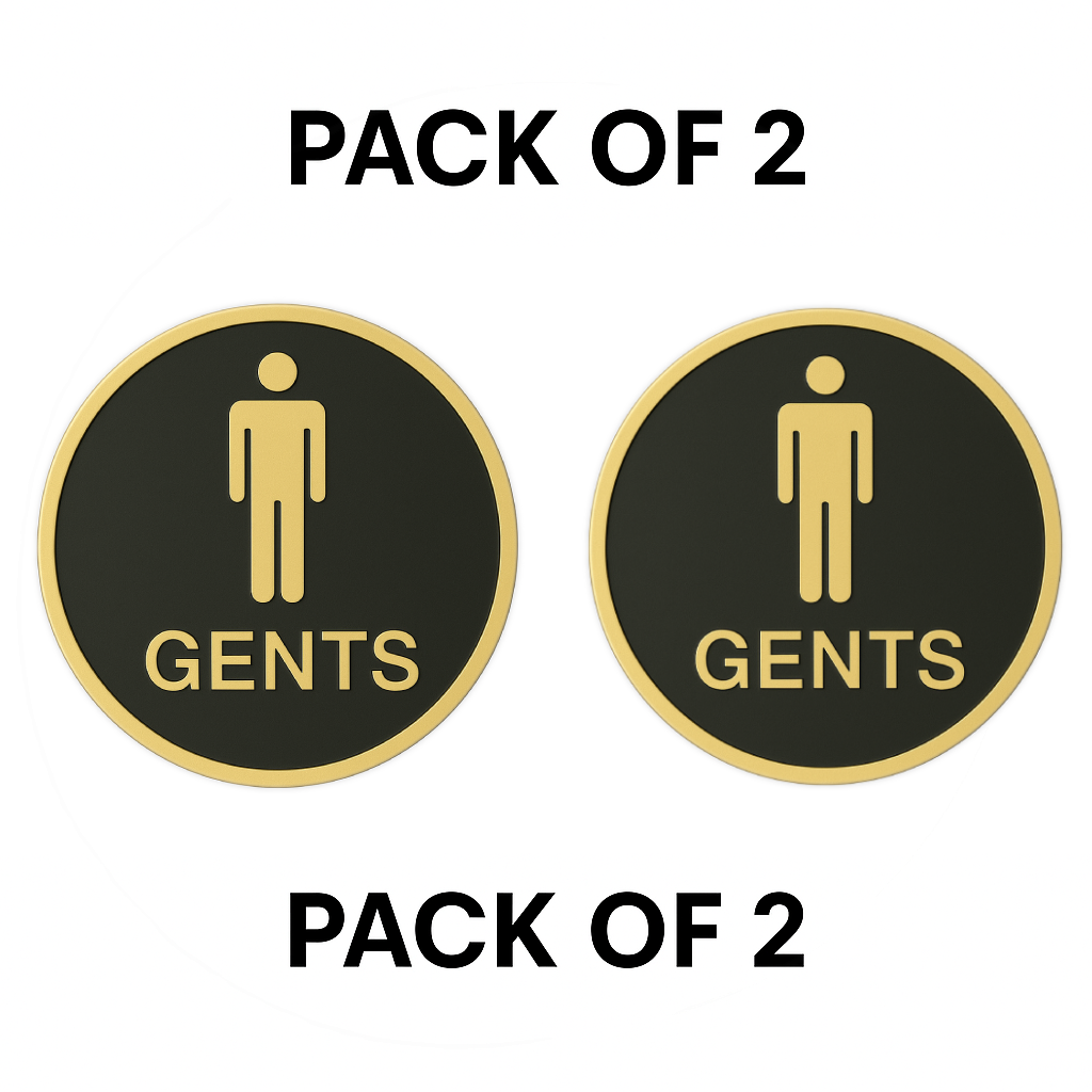 Pack of 2 | Smeeps “GENTS” Restroom Sign – Round 15.24 cm | Elegant Black & Gold Finish | Self-Adhesive | Waterproof & Durable | Ideal for Offices, Hotels, Cafés, and Commercial Use
