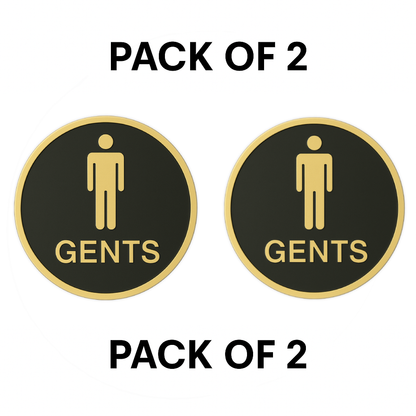 Pack of 2 | Smeeps “GENTS” Restroom Sign – Round 15.24 cm | Elegant Black & Gold Finish | Self-Adhesive | Waterproof & Durable | Ideal for Offices, Hotels, Cafés, and Commercial Use