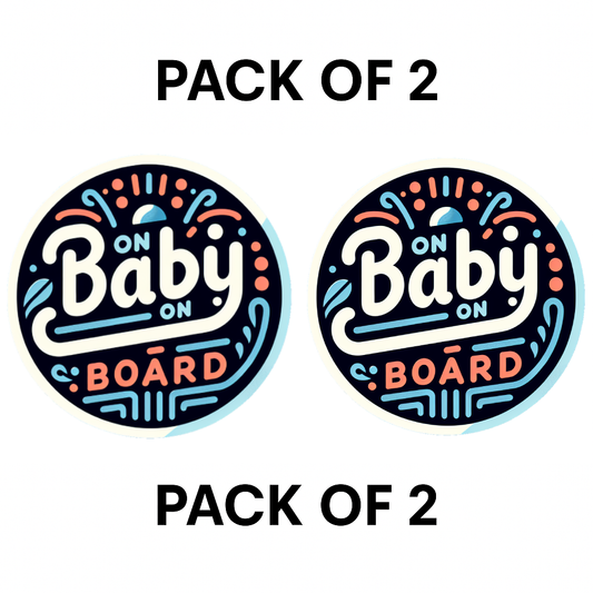 Smeeps Baby On Board Sticker – 15.24 x 15.24 cm Round | Stylish Lettering Design with Blue & Coral Accents | Waterproof Car Safety Sign