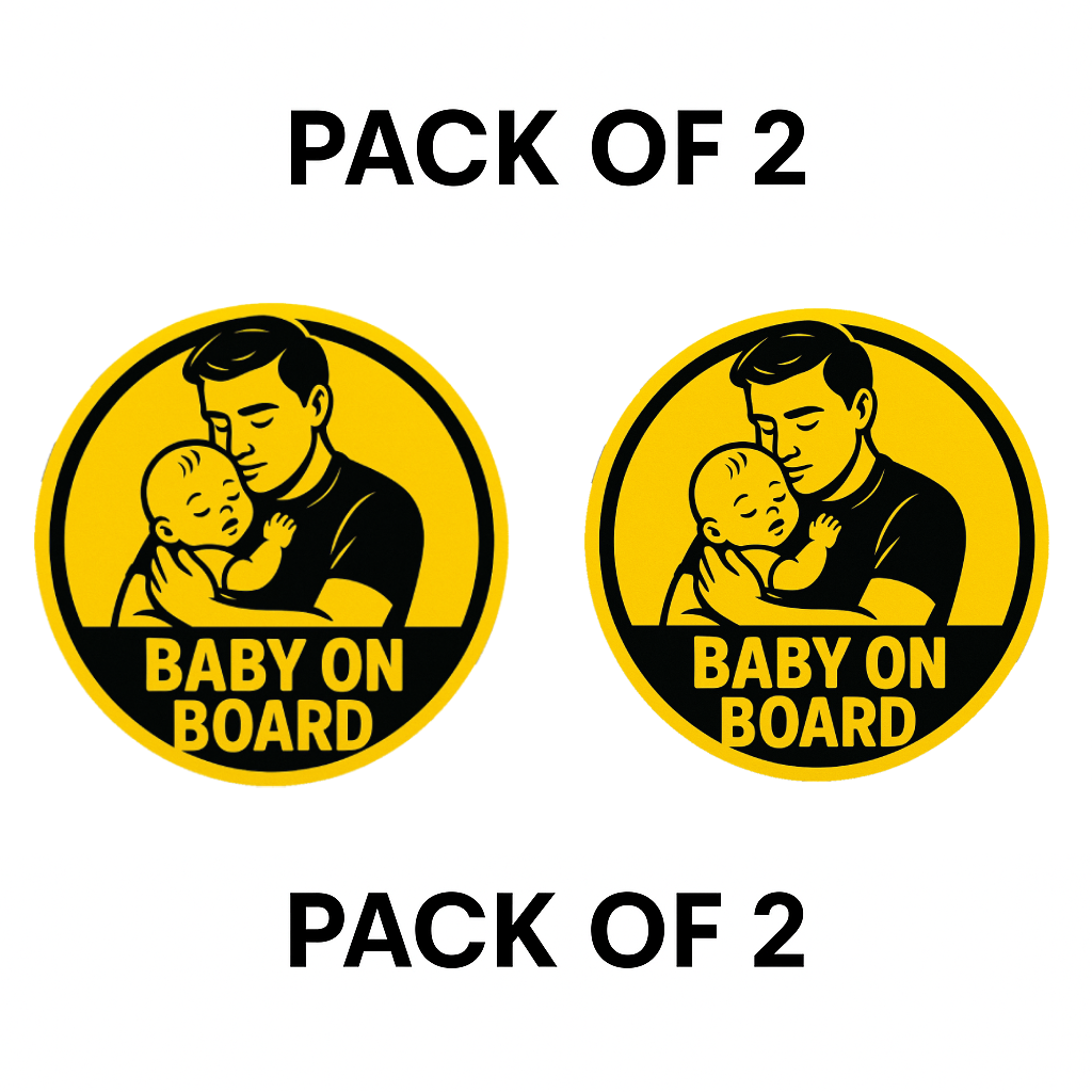 Smeeps Baby on Board Sticker – Father Holding Baby Design – 13.97 x 13.97 cm | High-Visibility Yellow Safety Sign for Cars
