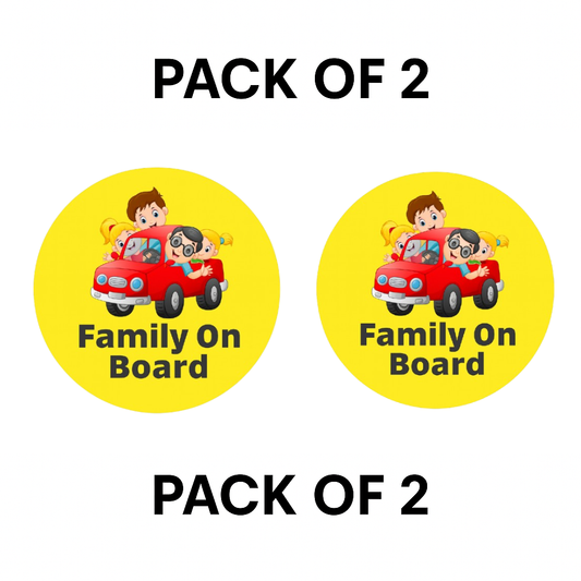 Smeeps Family On Board Sticker – 14 x 14 cm Round Design with Cartoon Car & Characters | Bright Yellow Car Safety Sign | Waterproof & Fade Resistant