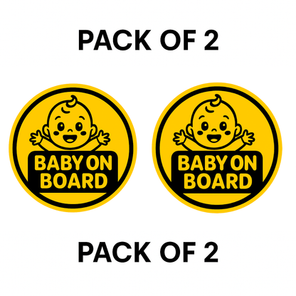 Smeeps Baby On Board Sticker – 14 x 14 cm Round Safety Car Decal | Bright Yellow Warning Sign | Waterproof & UV-Resistant Vinyl