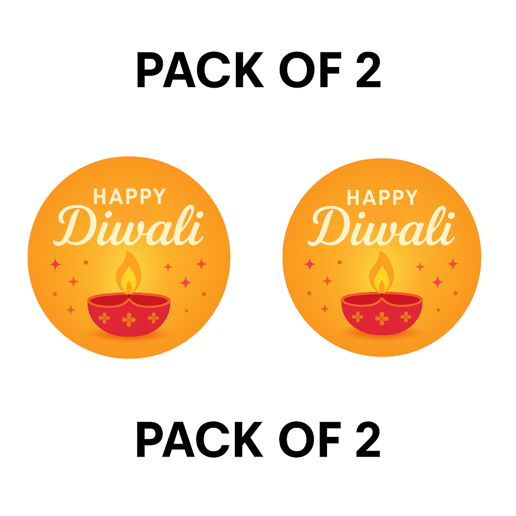 Smeeps Happy Diwali Sticker – 7.62 cm Round Festival Diya Design | Vibrant Orange Theme | Waterproof & Durable Vinyl Decorative Decal
