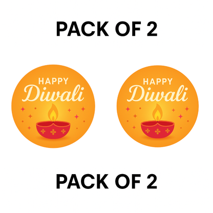 Smeeps Happy Diwali Sticker – 7.62 cm Round Festival Diya Design | Vibrant Orange Theme | Waterproof & Durable Vinyl Decorative Decal