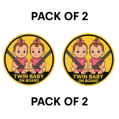 Smeeps Twin Baby on Board Sticker – 13.97 x 13.97 cm | Cute Safety Sign for Girls with Seatbelt Design