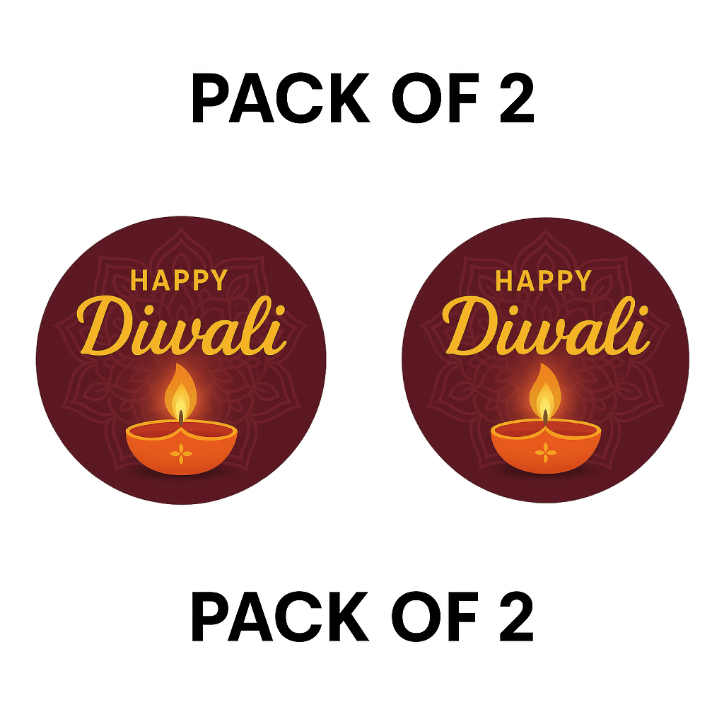 Smeeps Happy Diwali Sticker – 7.62 cm Round Maroon Diya Design | Bright Festive Vinyl Decal | Waterproof & Durable for Gift Boxes, Hampers & Decorations