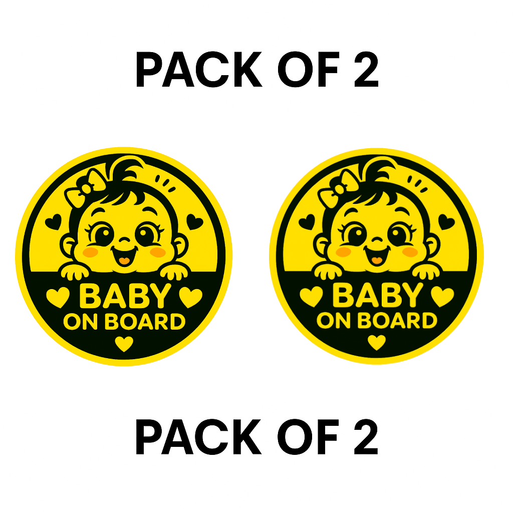 Smeeps Baby Girl On Board Sticker – 14 x 14 cm Cute Round Yellow Car Safety Decal | Heart Theme | Waterproof & UV-Resistant Vinyl