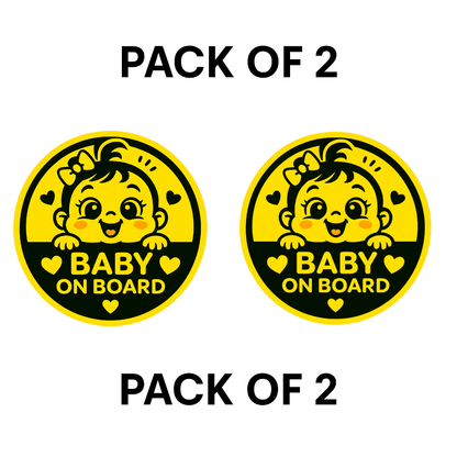 Smeeps Baby Girl On Board Sticker – 14 x 14 cm Cute Round Yellow Car Safety Decal | Heart Theme | Waterproof & UV-Resistant Vinyl
