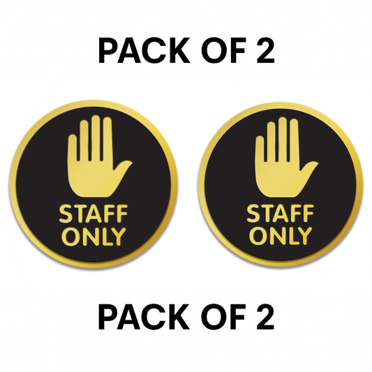 Pack of 2 | Smeeps Round “STAFF ONLY” Sticker Sign – 15.24 cm | Bold Hand Symbol in Gold & Black | Premium Vinyl Door Label for Restricted Office & Commercial Areas