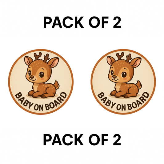 Smeeps Baby On Board Sticker – 13.97 x 13.97 cm Round | Cute Baby Deer Design | Soft Beige Waterproof Car Safety Sign