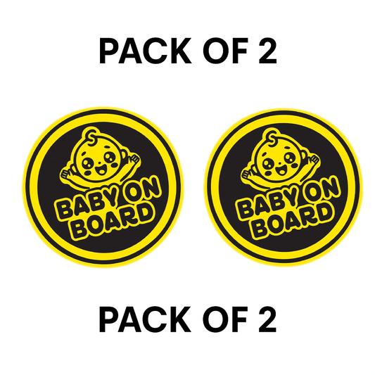 Smeeps Baby On Board Sticker – 13.5 x 13.5 cm Waving Baby Round Design | Black & Yellow Car Safety Vinyl Decal | Waterproof & UV-Resistant