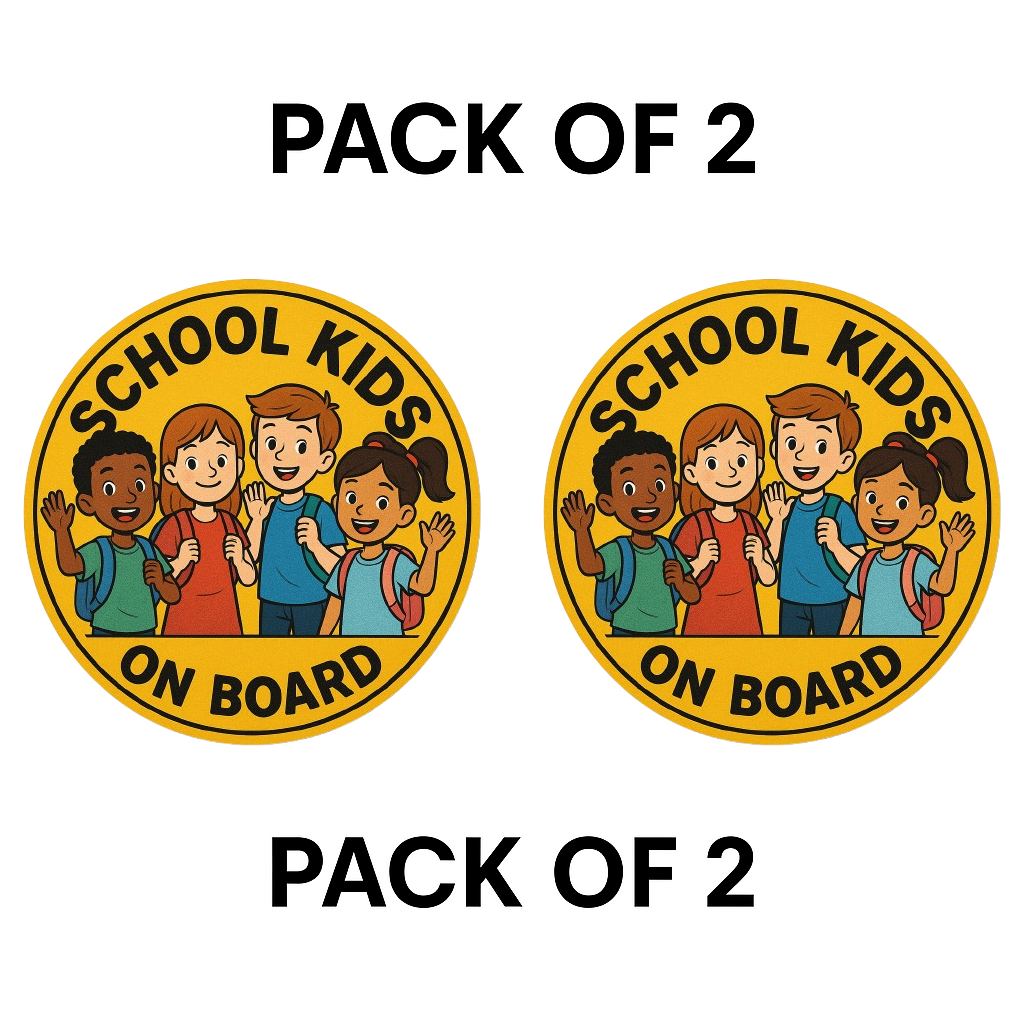 Smeeps School Kids on Board Sticker – 13.97 x 13.97 cm | Vibrant Round Safety Sign with Happy Children for School Buses