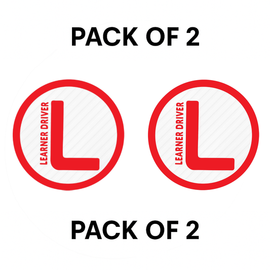 Pack of 2 | Smeeps Round Learner Driver Stickers (15.24 cm) – Bold "L" Plate with Text | Waterproof Vinyl, Car & Bike Compatible