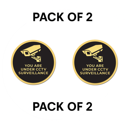 Pack of 2 | Smeeps “You Are Under CCTV Surveillance” Warning Stickers – 15.24 cm Round Gold-on-Black Vinyl Signage | Waterproof, Bold & Professional