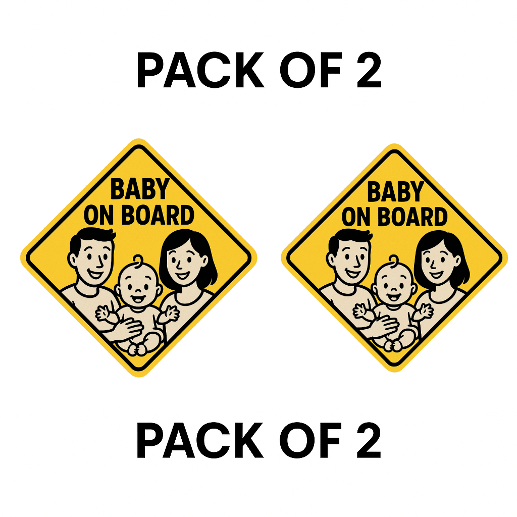 Smeeps Baby On Board Sticker – 14 x 14 cm Family Illustration Safety Car Decal | Yellow Warning Sign | Waterproof & UV-Proof Vinyl
