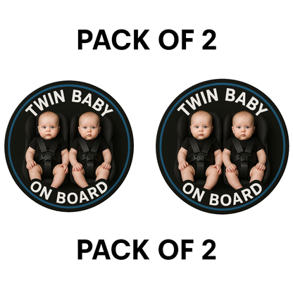 Smeeps Twin Baby on Board Sticker – 13.97 x 13.97 cm | Realistic Twin Boys in Black Car Seats | Safety Car Sign