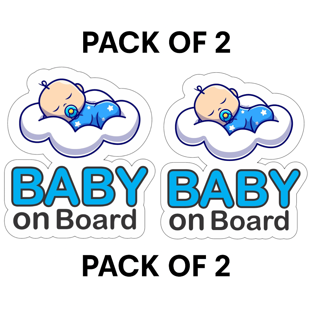 Pack of 2 | Smeeps Baby on Board Car Sticker, 14 x 12.3 cm – Sleeping Baby on Cloud Design, Waterproof & Eye-Catching Vehicle Safety Sign