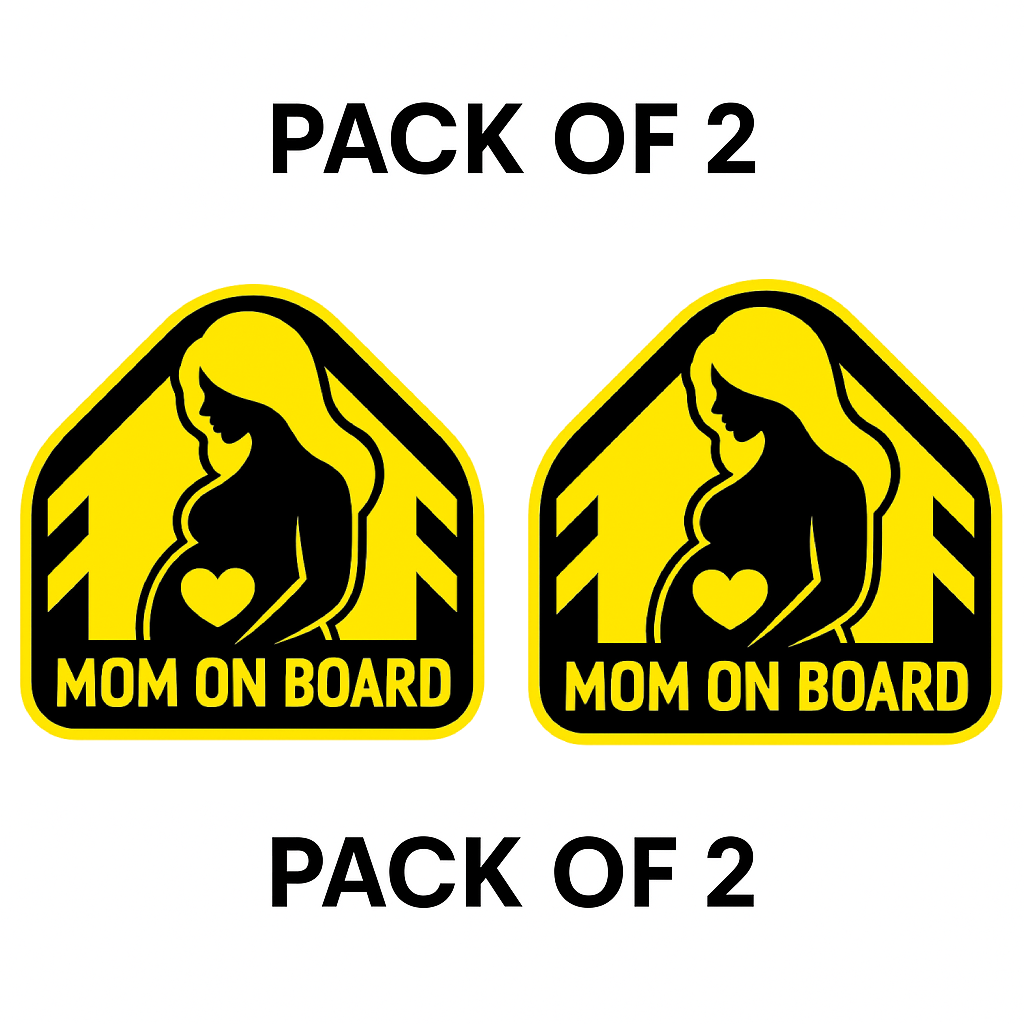 Smeeps Mom On Board Sticker – 14 x 12.7 cm Car & Bike Safety Vinyl Decal | High-Visibility Yellow Design | Waterproof & Durable