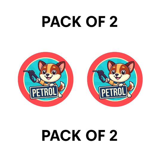 Smeeps Petrol Fuel Sticker – 7.62 x 7.62 cm | Cute Dog Cartoon with Nozzle for Car Fuel Cap Indicator