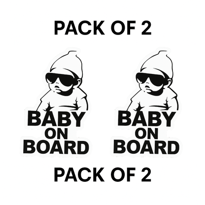 Smeeps “Baby On Board” Stylish Car Sticker – Cool Sunglass Baby Design – 13.97 x 13.97 cm | Waterproof Vinyl for Safety Awareness