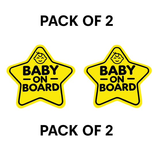 Smeeps Star Baby On Board Sticker – 13 x 12 cm Star Shape | Cute Baby Face Design | Yellow High-Visibility Car Safety Sign