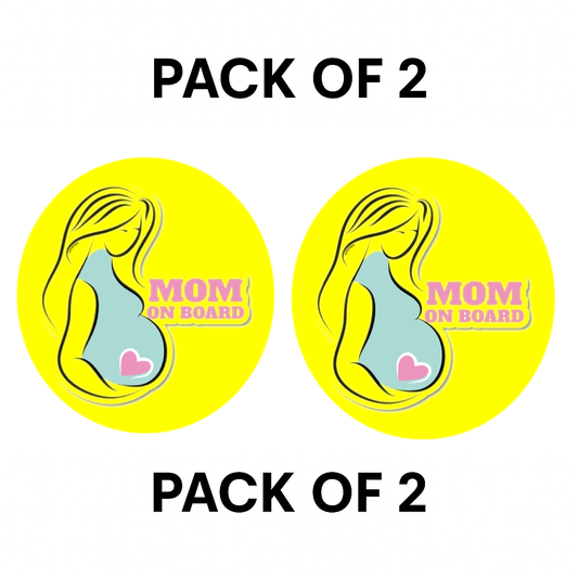 Pack of 2 | Smeeps Mom on Board Sticker – 15.24 cm Round | Pastel Silhouette & Heart Design | Yellow Waterproof Car Safety Sign