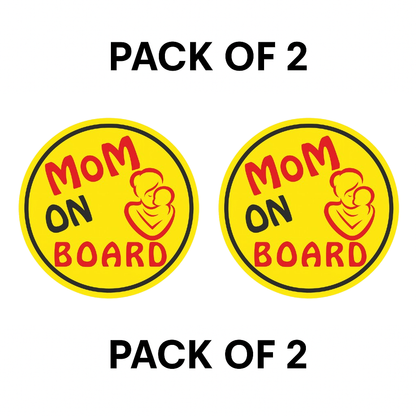 Smeeps Mom on Board Sticker – 14 x 14 cm Round Yellow Safety Decal with Mother & Child Icon | Waterproof & Fade Resistant for Car Use