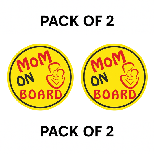 Smeeps Mom on Board Sticker – 14 x 14 cm Round Yellow Safety Decal with Mother & Child Icon | Waterproof & Fade Resistant for Car Use