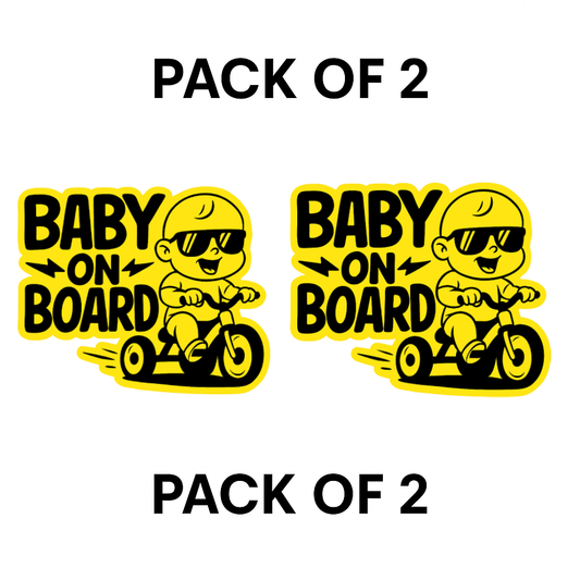 Smeeps Baby on Board Car Sticker – 14 x 12.7 cm Tricycle Theme Safety Decal – Yellow & Black