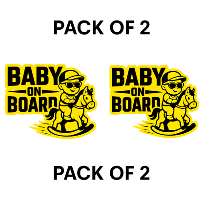 Smeeps Baby On Board Sticker – 14 x 12.7 cm Horse Riding Theme Car Safety Decal | Bright Yellow & Black | Waterproof & Durable Vinyl