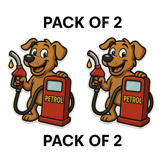 Petrol Sticker with Dog & Pump – 9 x 11.5 cm | Fun Design for Cars | Durable & Waterproof