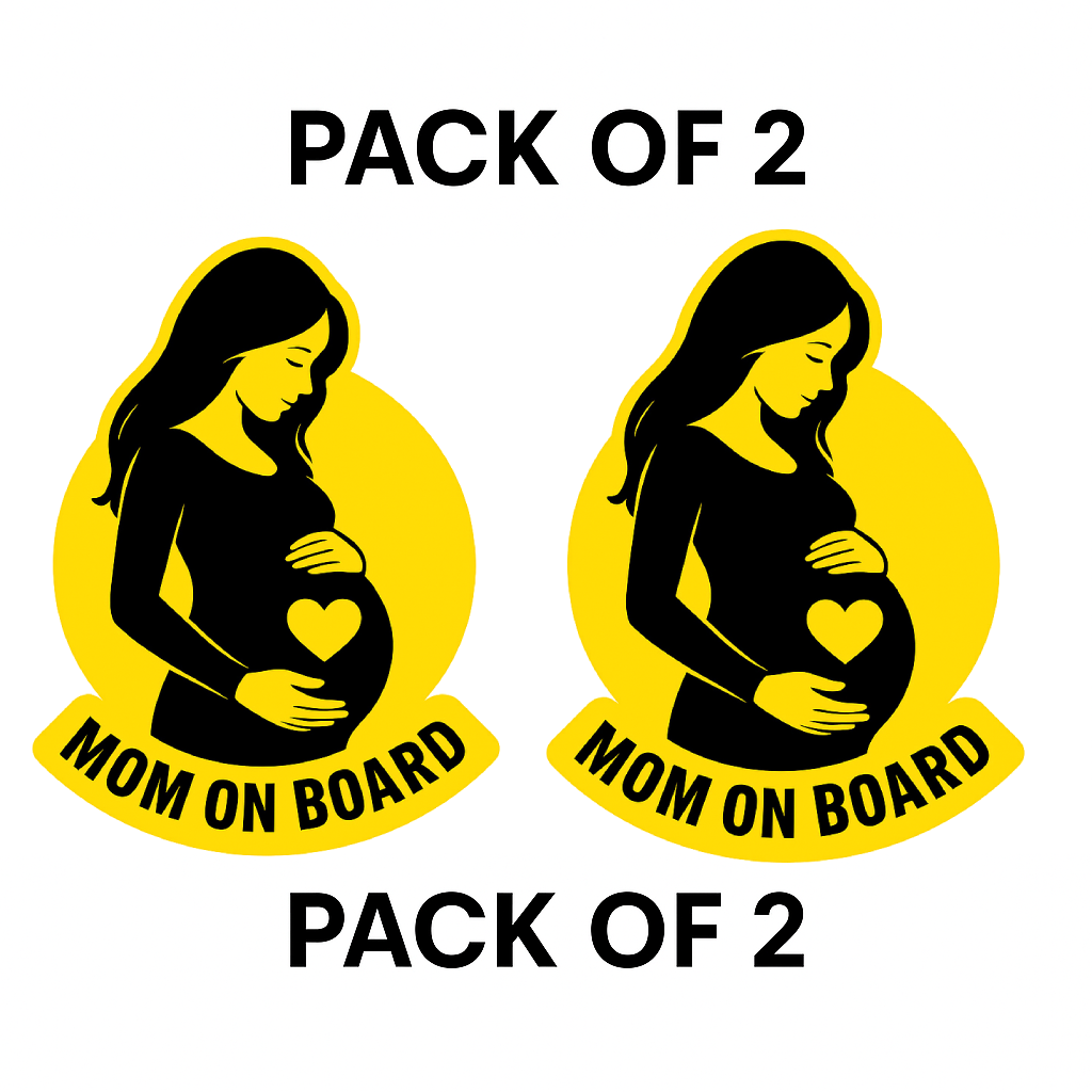 Smeeps Mom On Board Sticker – 14 x 12.7 cm Car & Bike Safety Vinyl Decal | High-Visibility Yellow Design | Waterproof & Durable